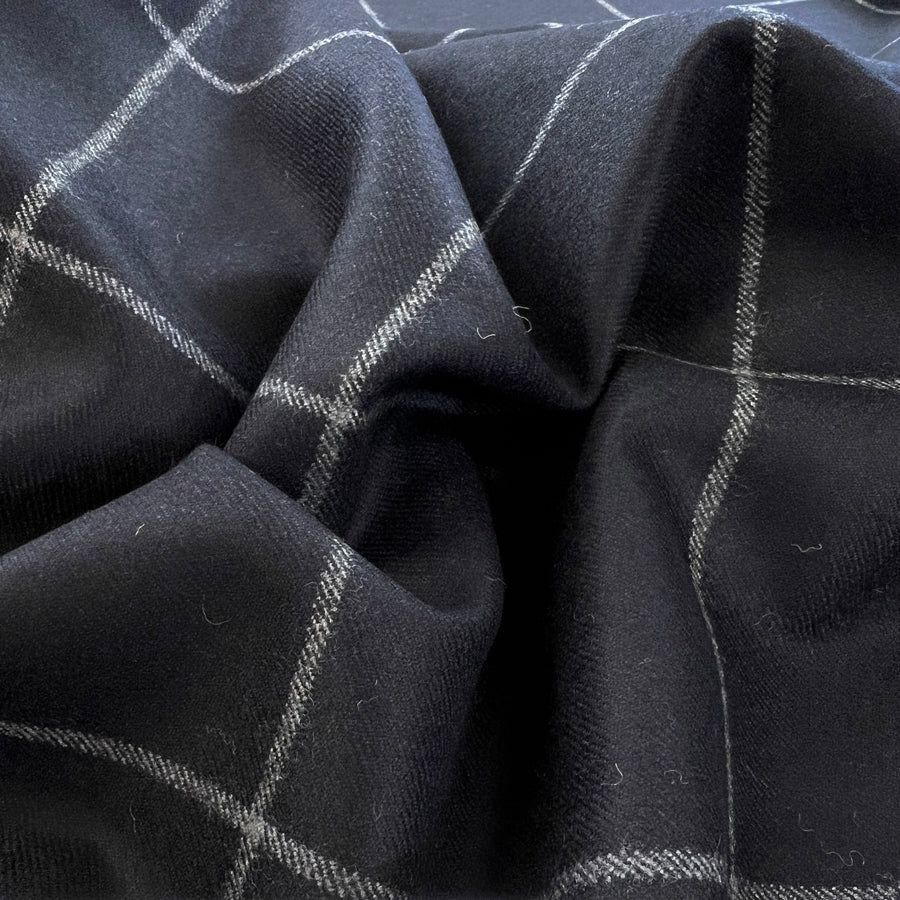 Vintage Flannel Navy Check British Wool Suiting Fabric