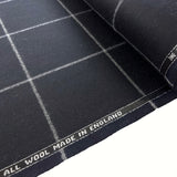 Vintage Flannel Navy Check British Wool Suiting Fabric Roll