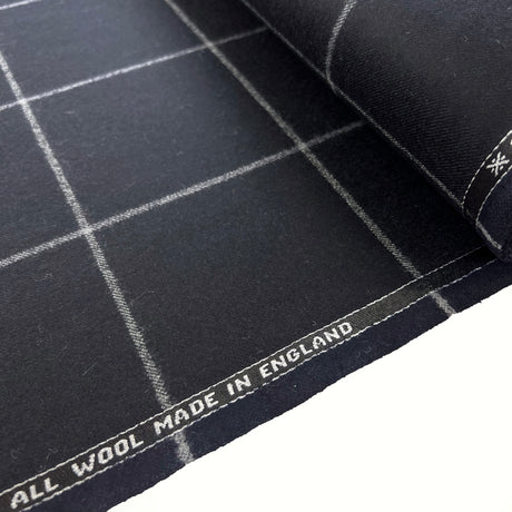 Vintage Flannel Navy Check British Wool Suiting Fabric Roll