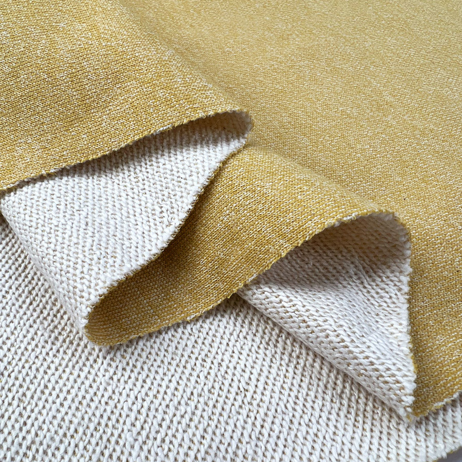 Vintage Marl Sweatshirt Yellow Knit Jersey Cotton French Terry Oeko Tex Fabric Fold