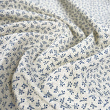 Vintage Seersucker Blue Sprig Cotton Stripe Floral Leaf Dress Fabric Cream