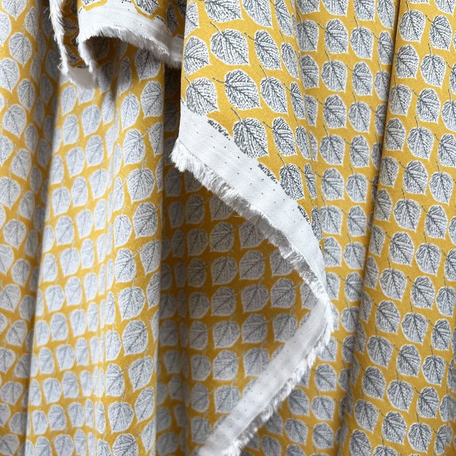 Viscose Challis Aspen Ochre Yellow White Leaf Print Lightweight Dress Fabric Fold D8E63961 203A 43Ef 8A16 C5Acd9D37067