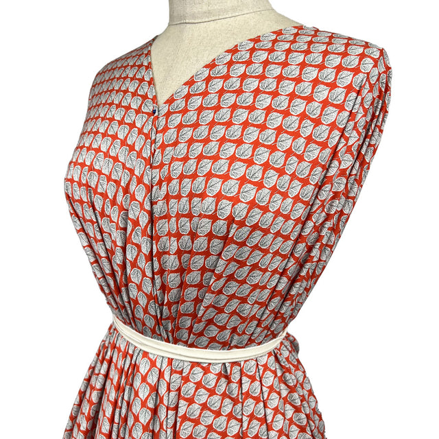 Viscose Challis Aspen Red White Leaf Print Lightweight Dress Fabric Side