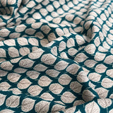 Viscose Challis Aspen Teal Blue White Leaf Print Lightweight Dress Fabric