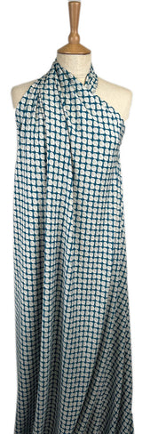 Viscose Challis Aspen Teal Blue White Leaf Print Lightweight Dress Fabric Mannequin