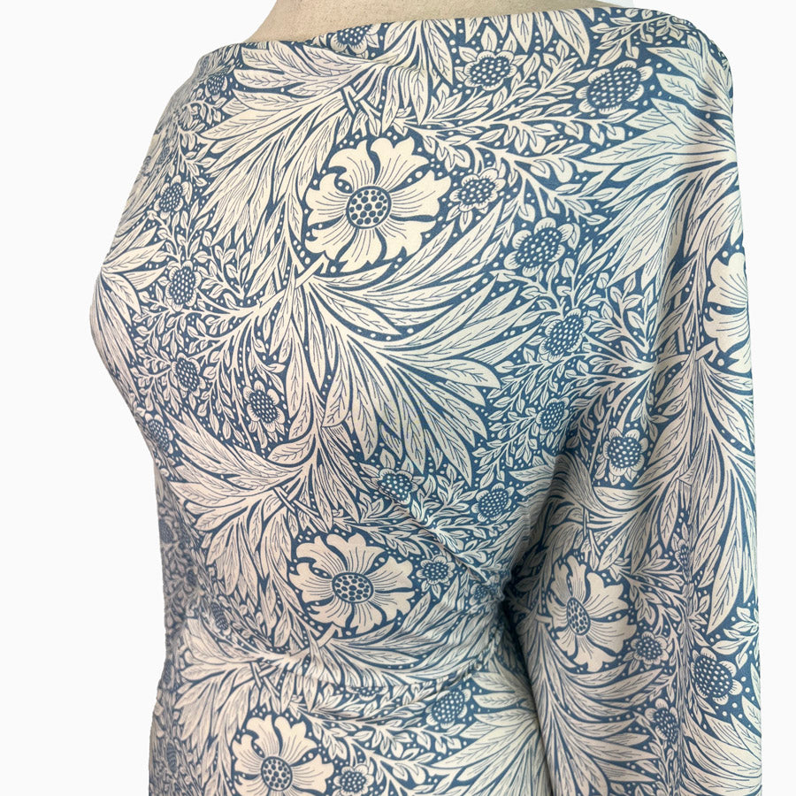 Viscose Challis Billy Delph Blue White Floral Woven Dress Fabric Side