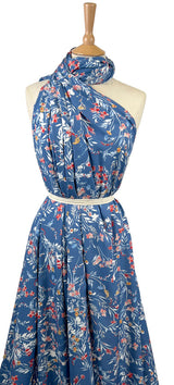 Viscose Challis Melody Blue Watercolour Floral Print Dress Fabric