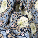 Viscose Challis Morris Navy Floral Blue Pink Green Lightweight Dress Fabric