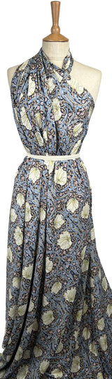 Viscose Challis Morris Navy Floral Blue Pink Green Lightweight Dress Fabric Mannequin