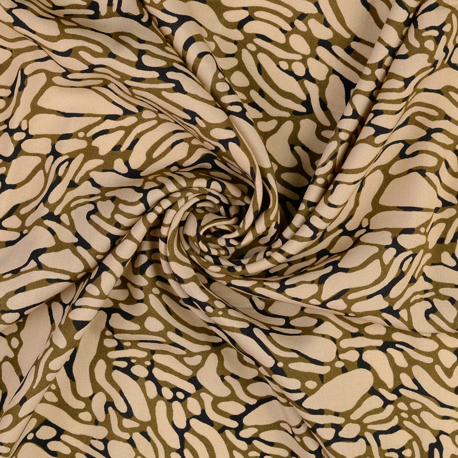 Viscose Challis Pebble Mosaic Brown Dressmaking Fabric Twist