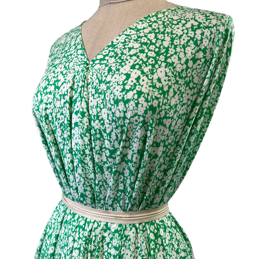 Viscose Challis Sylvan Green White Floral Dress Fabric Side