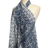 Viscose Challis Zen Paisley Blue White Abstract Floral Print Dress Fabric Side