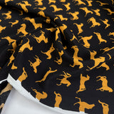 Viscose Crepe Golden Gallop Black Gold Horse Print Italian Deadstock Dress Fabric