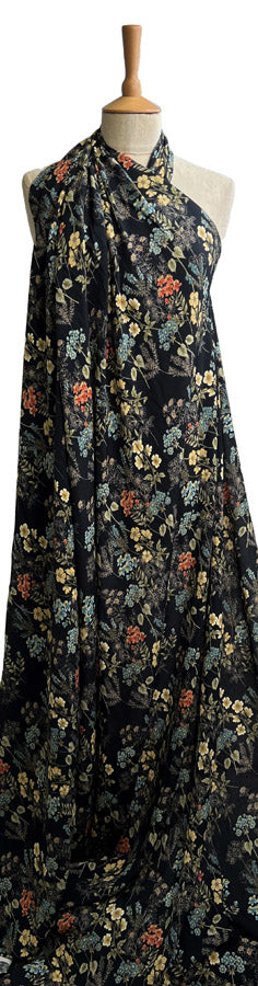 Viscose Crepe Mary Black Floral Lightweight Summer Dress Fabric Mannequin