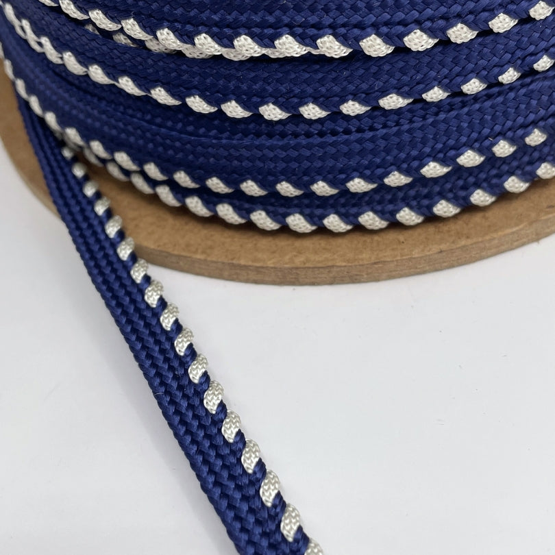 Viscose Flanged Insert Decorative Piping Cord Navy White Roll
