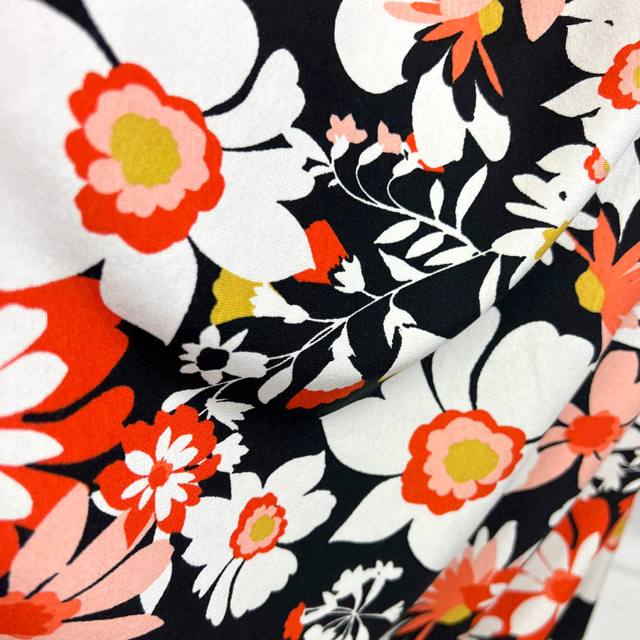 Viscose Floral Dress Fabric Rosie Rosie Jersey Upsy Daisy Drape2