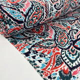 Viscose Jersey Abstract Paisley Elastane Red Blue Stretch Knit Jersey Fabric Bolt