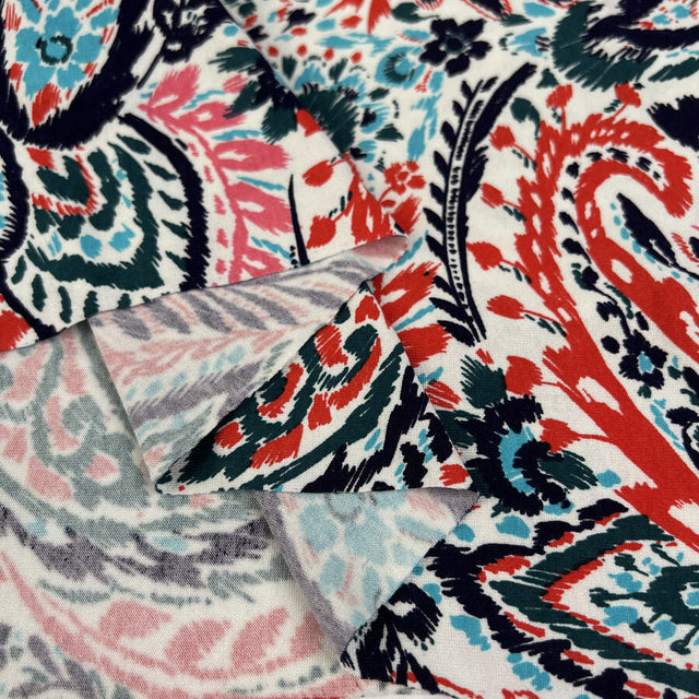 Viscose Jersey Abstract Paisley Elastane Red Blue Stretch Knit Jersey Fabric Fold