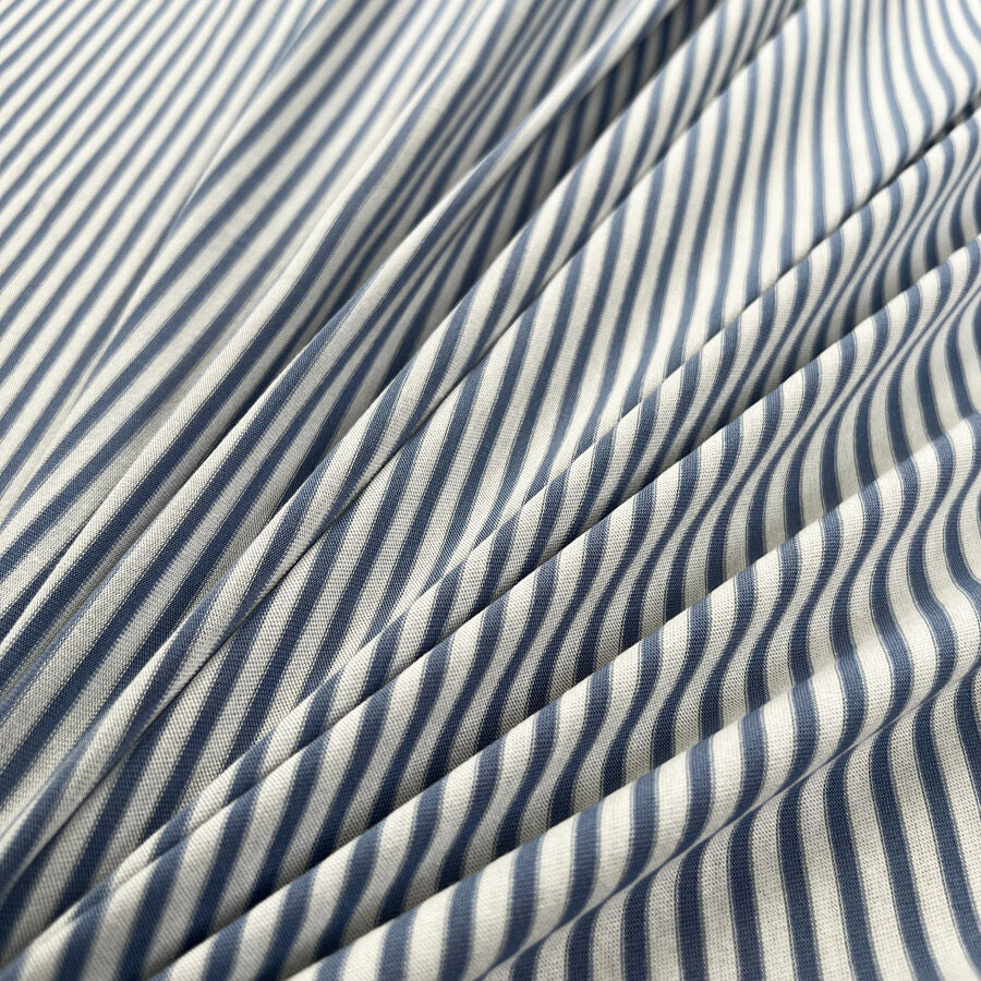 Viscose Jersey Pale Blue Stripe White Lycra Stretch Knit Fabric