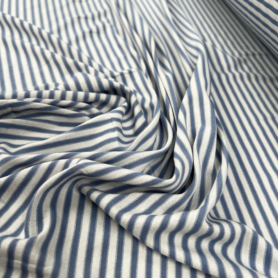 Viscose Jersey Pale Blue Stripe White Lycra Stretch Knit Fabric
