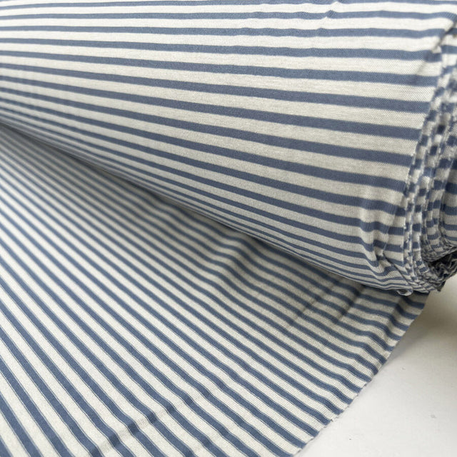 Viscose Jersey Pale Blue Stripe White Lycra Stretch Knit Fabric Roll