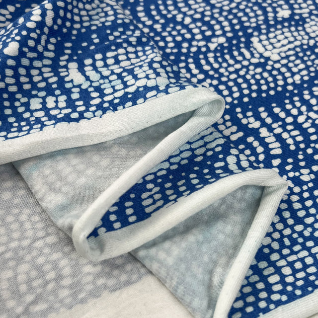 Viscose Jersey Wavy Blue White Lycra Stretch Abstract Knit Dress Fabric Fold