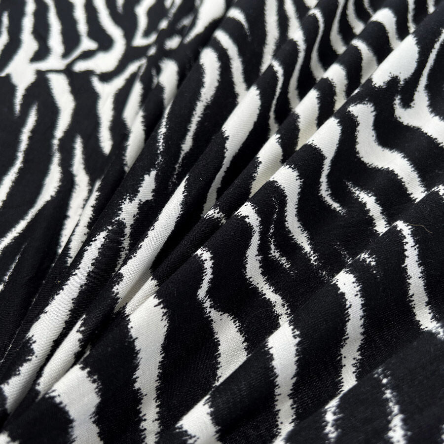 Viscose Jersey Zebrush Zebra Print Black White Knit Jersey Fabric
