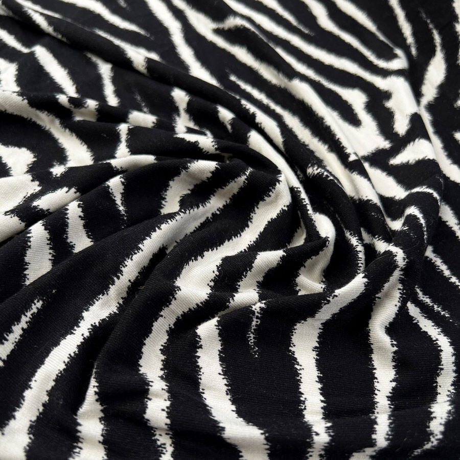 Viscose Jersey Zebrush Zebra Print Black White Knit Jersey Fabric