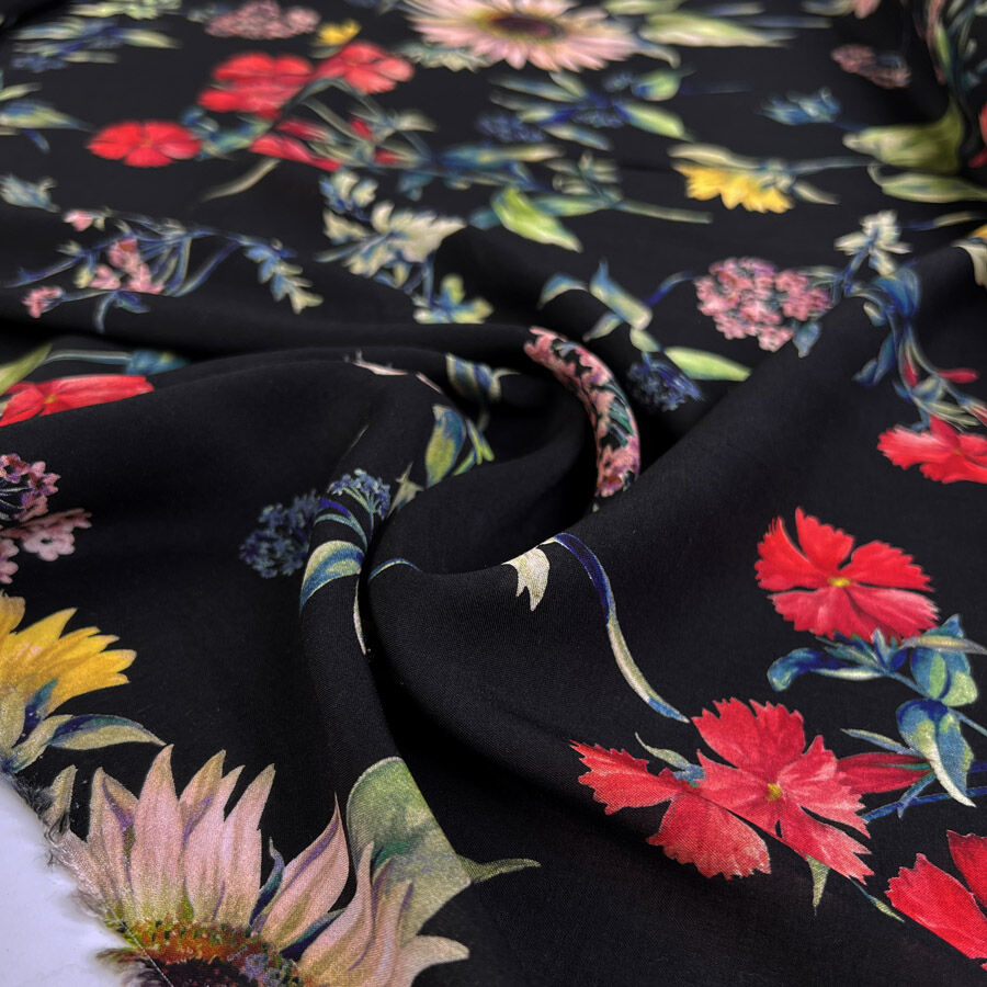 Viscose Lawn Adeline Digitally Printed Floral Black Dress Fabric