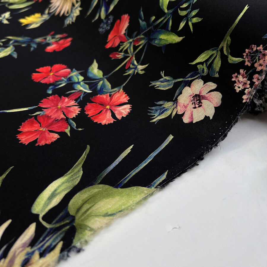Viscose Lawn Adeline Digitally Printed Floral Black Dress Fabric Roll