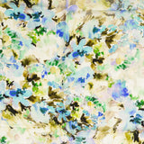 Viscose Linen Blend Floral Print Fabric Painterly Petals Blue