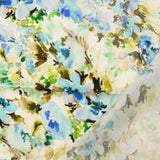 Viscose Linen Blend Floral Print Fabric Painterly Petals Blue Fold