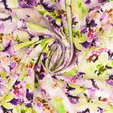 Viscose Linen Blend Floral Print Fabric Painterly Petals Purple Twist