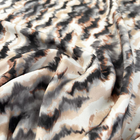 Viscose Poplin Canyon Abstract Tie Dye Print White Brown Black Grey Shirting Fabric