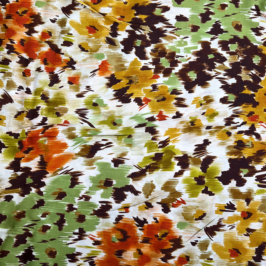 Viscose Satin Floral Mirage Rust Orange Green Brown Abstract Dress Fabric