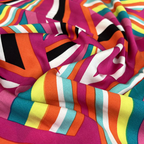 Viscose Satin Sunstrip Rayon Pink Abstract Dress Fabric