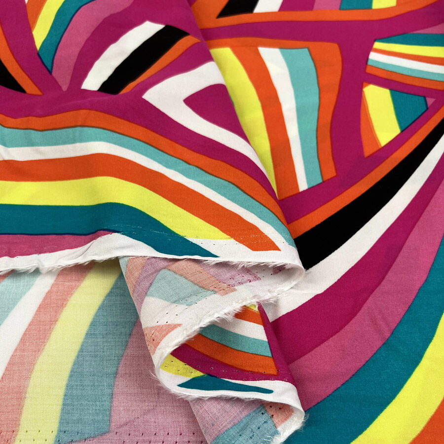 Viscose Satin Sunstrip Rayon Pink Abstract Dress Fabric Fold