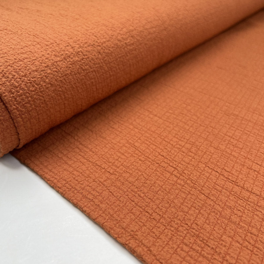 Viscose Seersucker Orange Polyester Elastane Crinkle Dress Fabric Bolt