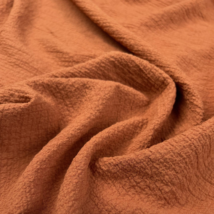 Viscose Seersucker Orange Polyester Elastane Crinkle Dress Fabric