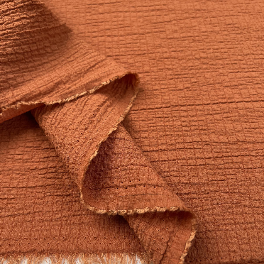 Viscose Seersucker Orange Polyester Elastane Crinkle Dress Fabric Fold