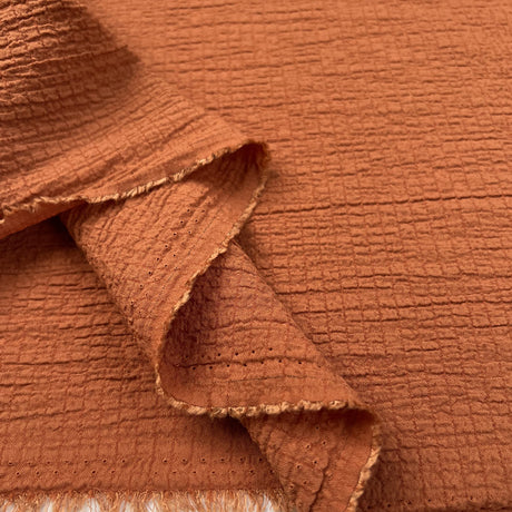Viscose Seersucker Orange Polyester Elastane Crinkle Dress Fabric Fold