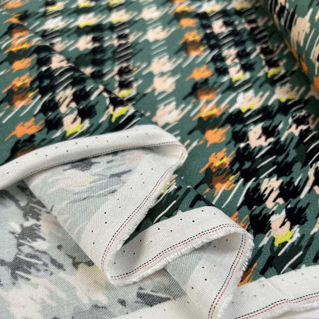 Viscose Twill Abstraction Sea Green Orange Dress Fabric Fold