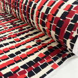 Viscose Twill Metro Grid Red Black Cream Abstract Dress Woven Fabric Roll