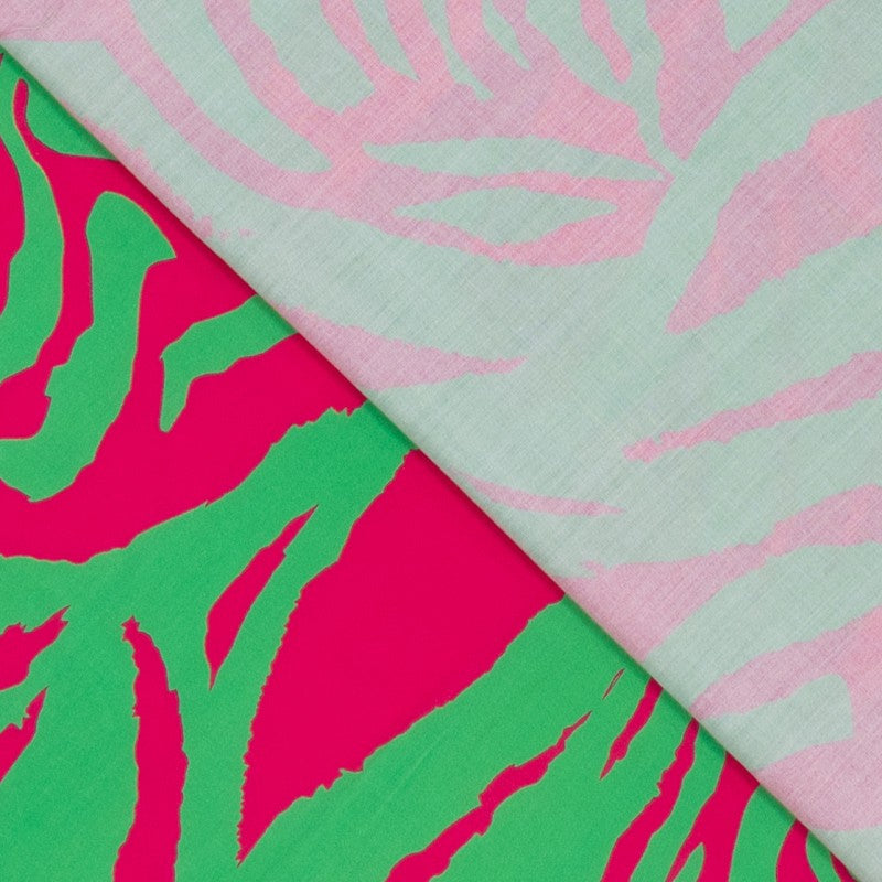 Viscose Woven Dress Fabric Zesty Zebra Pink Green Fold