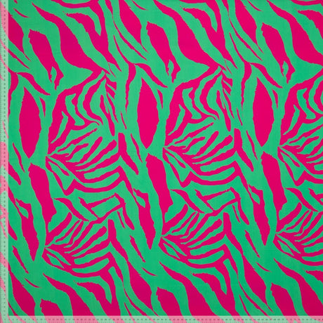 Viscose Woven Dress Fabric Zesty Zebra Pink Green Scale