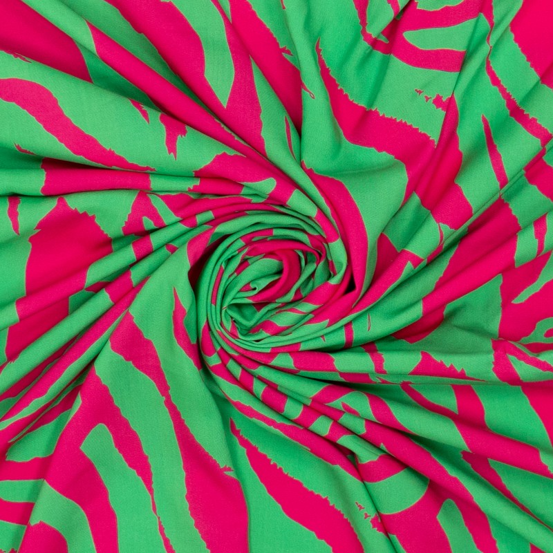 Viscose Woven Dress Fabric Zesty Zebra Pink Green Twist