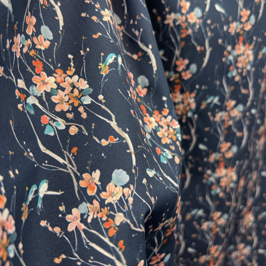 Voyage Armathwaite Peach Navy Ness Poplin Cotton Dress Fabric
