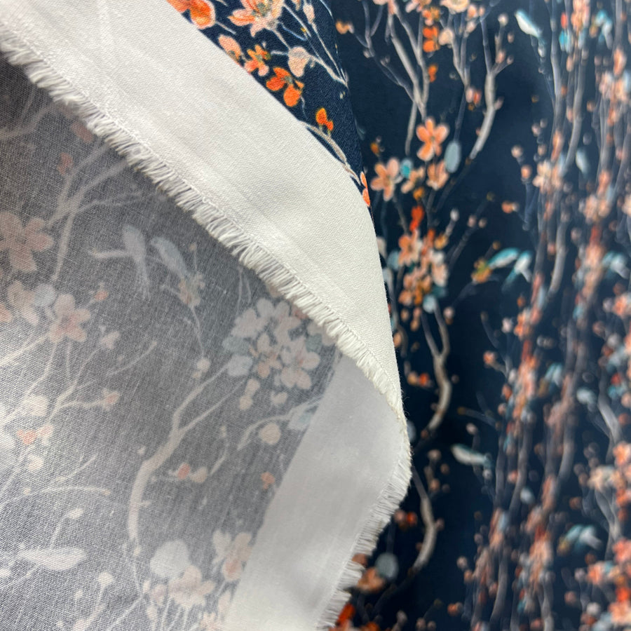 Voyage Armathwaite Peach Navy Ness Poplin Cotton Dress Fabric Drape