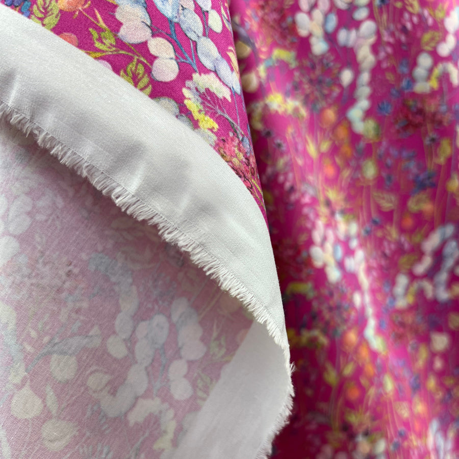 Voyage Hedgerow Fuchia Ness Poplin Cotton Dress Fabric Drape
