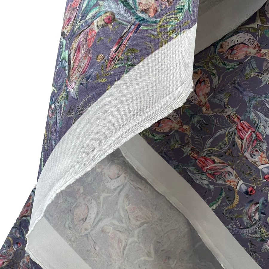 Voyage Netherton Loganberry Heather Morlich Cotton Pheasant Print Purple Dress Fabric Drape